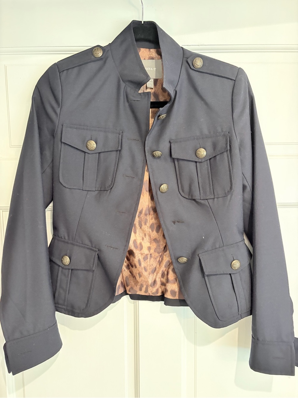 Kenna-T Y2K Military Jacket Leopard Lining Brass Buttons XS